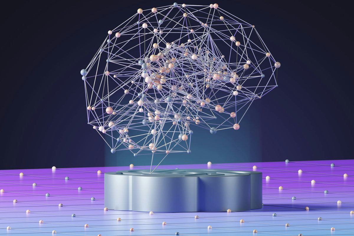 An abstract rendering of a networked sphere of points and lines