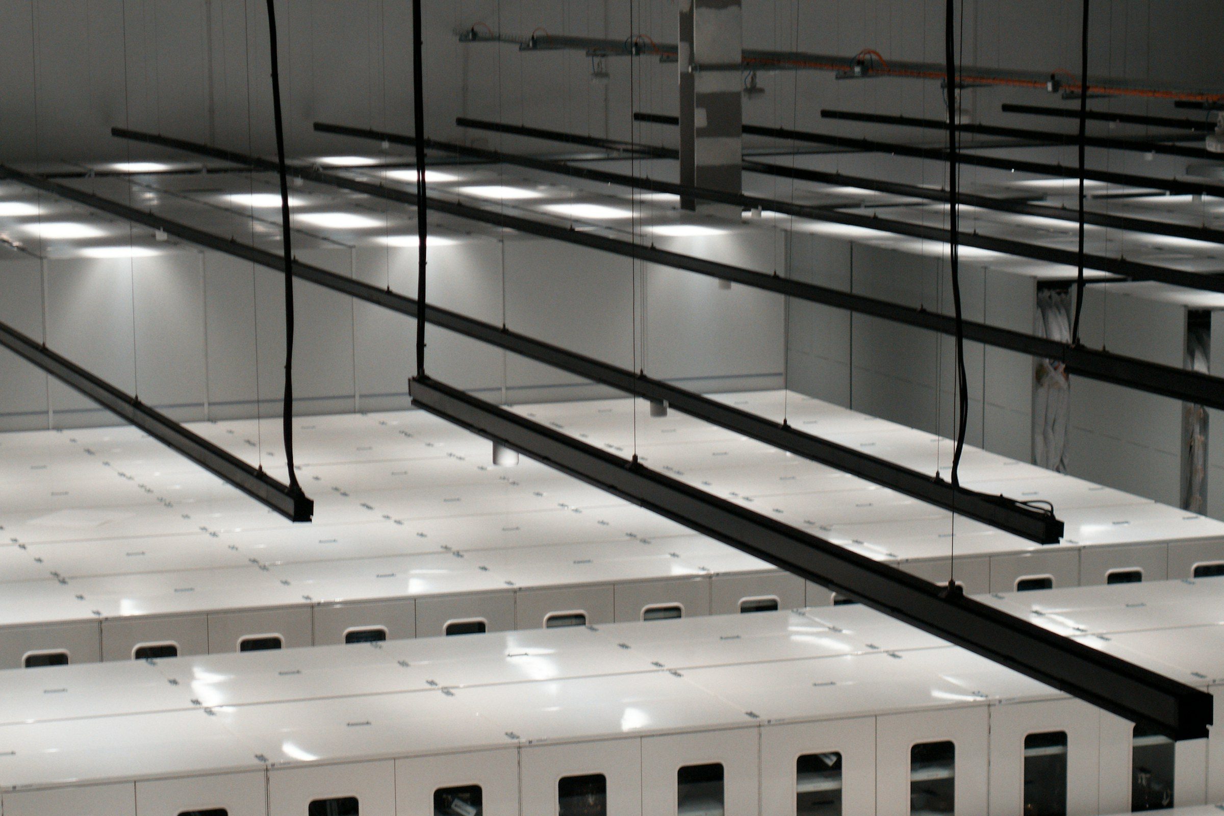 Rows of server cabinets in a data centre