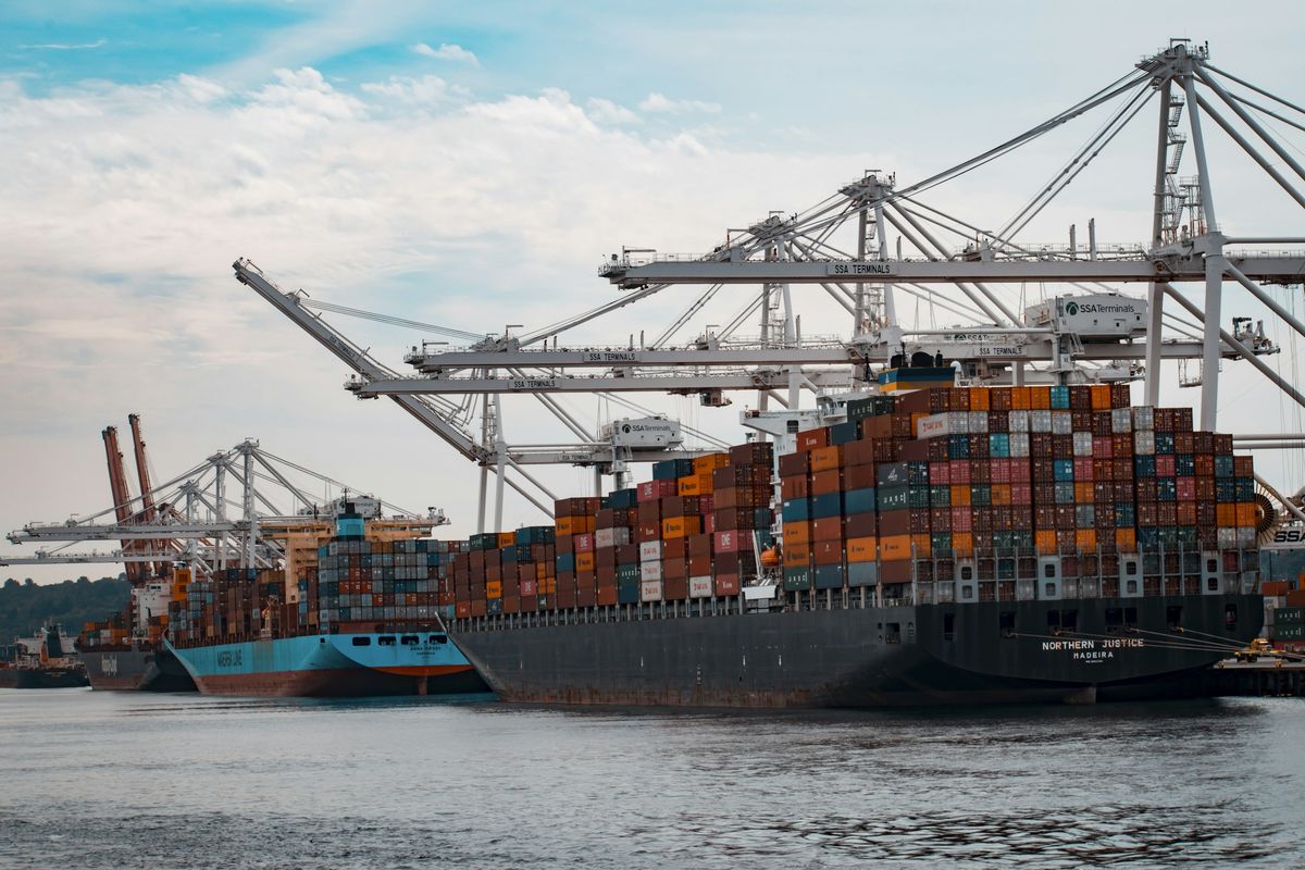Cargo ships at a pier