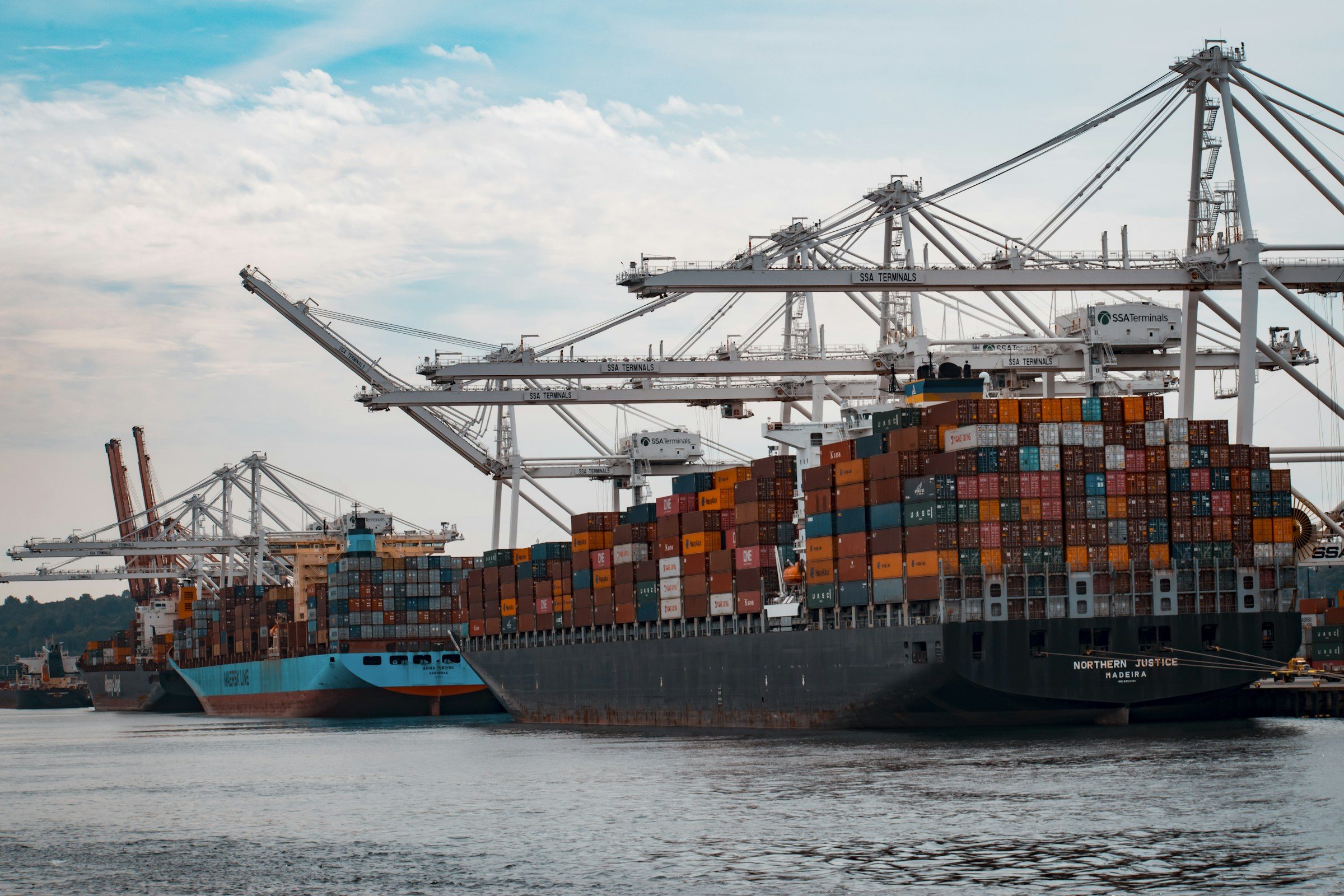 Cargo ships at a pier