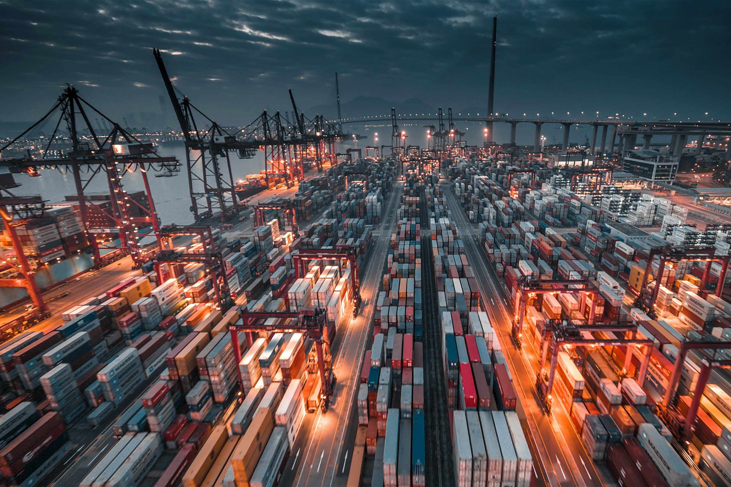 A container port with cranes