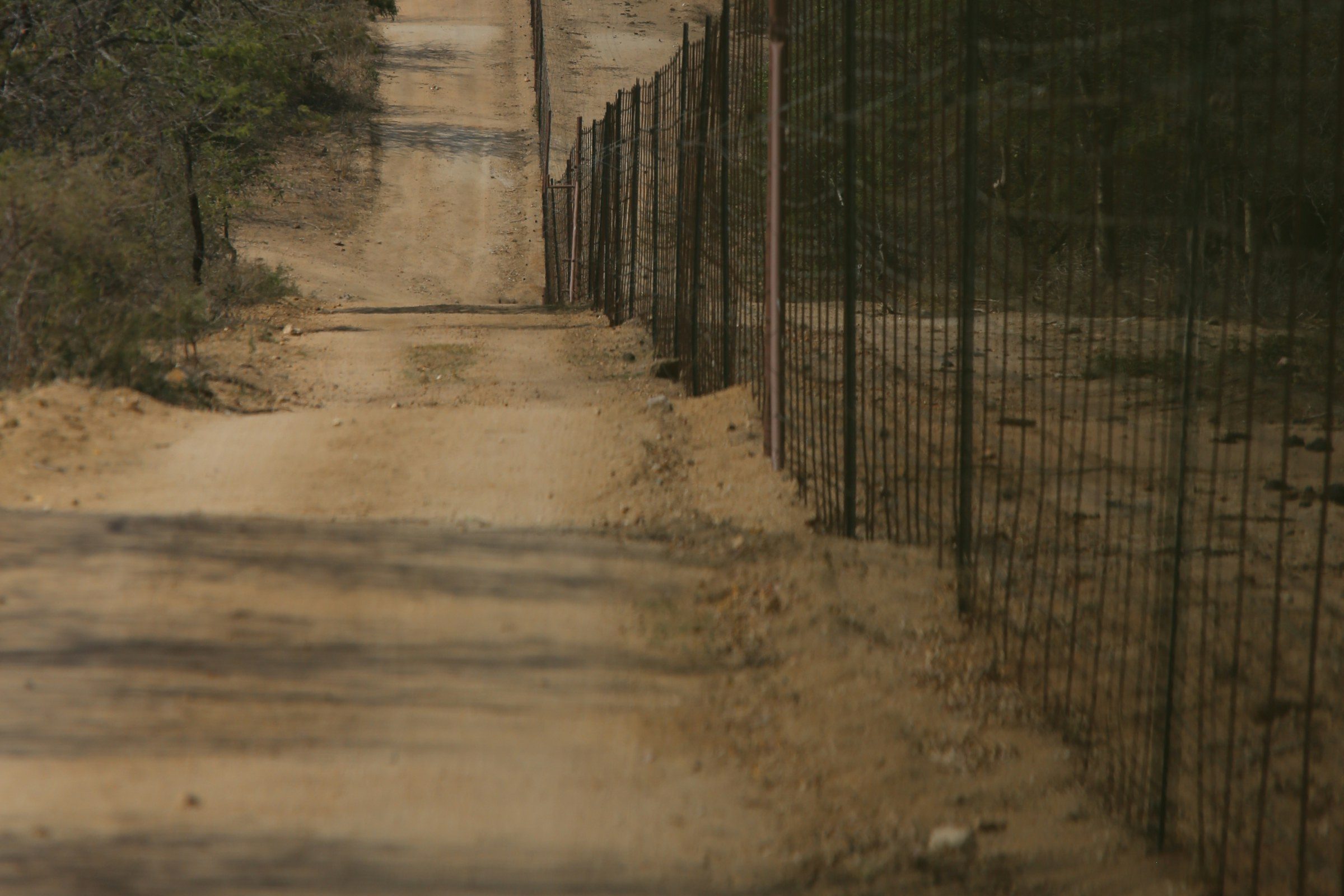 A dirt track running beside a long boundary fence