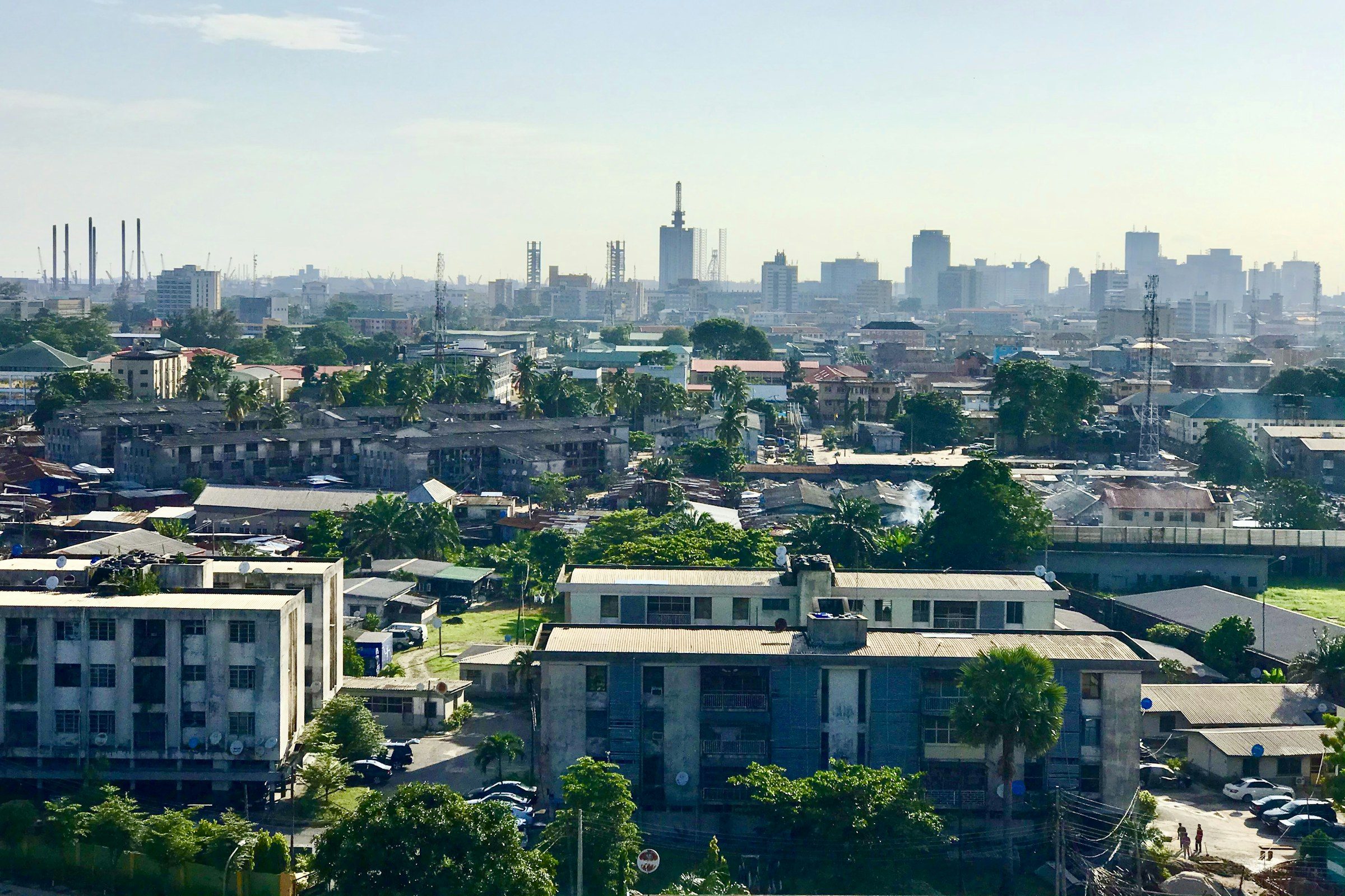 The Lagos skyline under a hazy sky