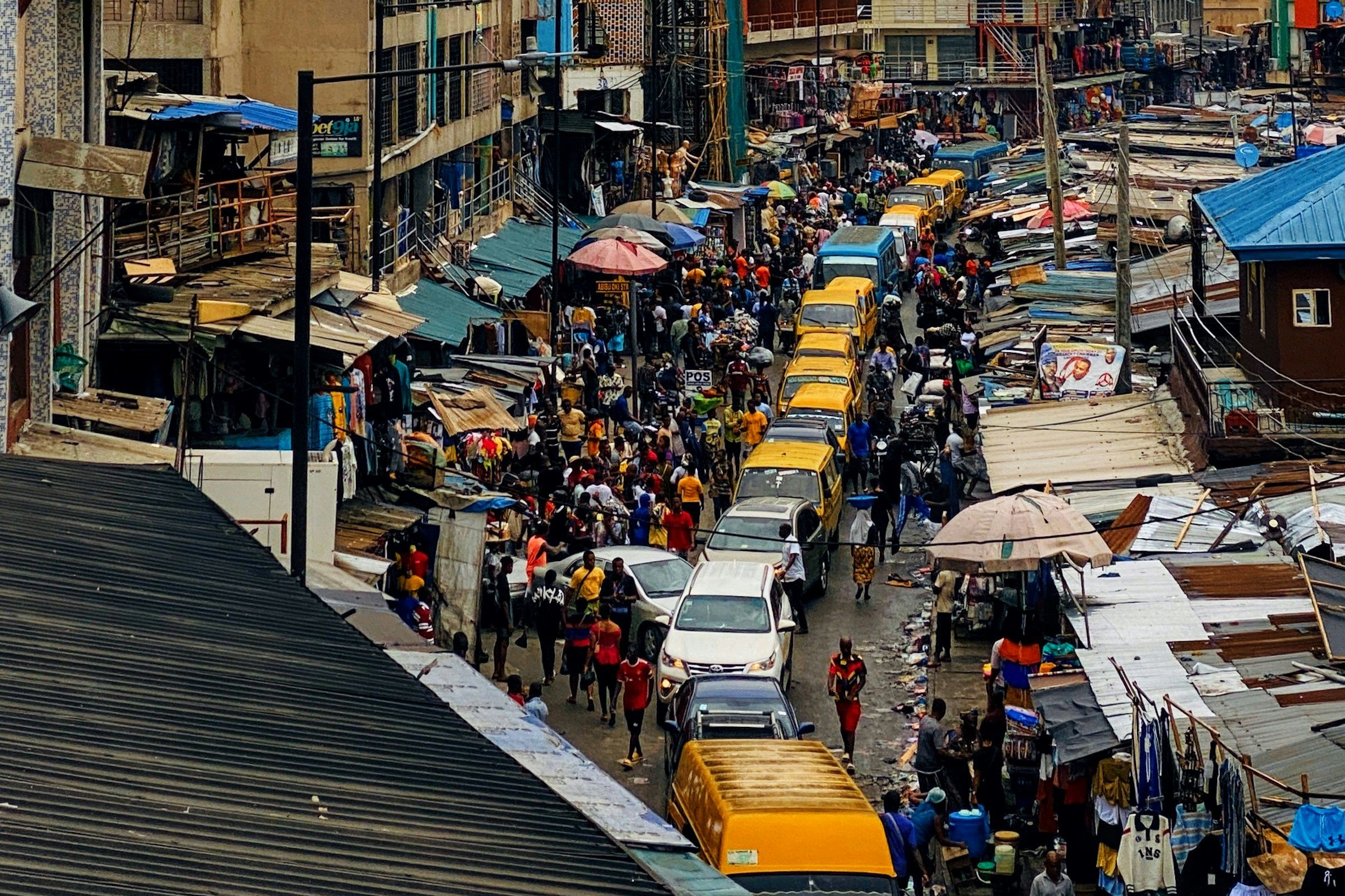 A congested street in Lagos seen from above